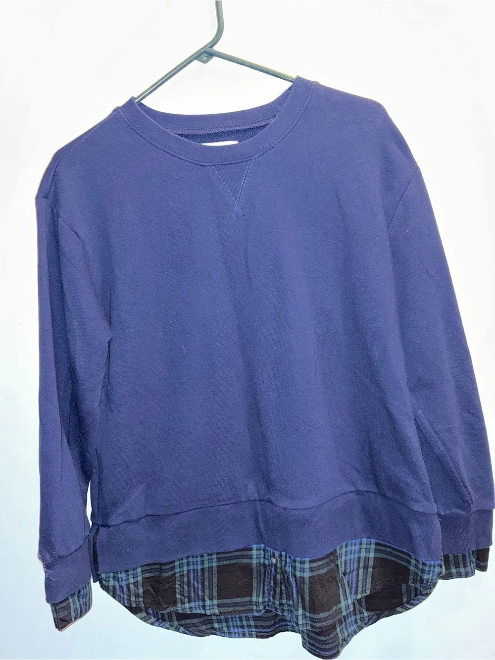 Free Assembly Plaid Hem Sweatshirt in Blue Medium